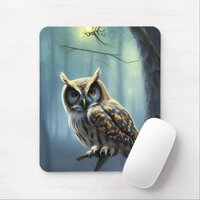 Owl in the forest at night  mouse pad