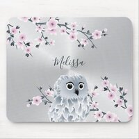 Cute Owl Pink Silver Monogram Mouse Pad
