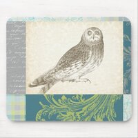 Grey Owl on Pattern Background Mouse Pad