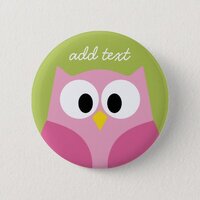 Cute Cartoon Owl - Pink and Lime Green Pinback Button