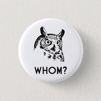 Hoo Who Whom Grammar Owl Pinback Button