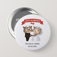 Just Married Owl Wedding  Button