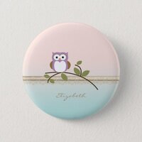 Adorable Girly Cute Owl,Personalized Pinback Button