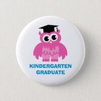 Kindergarten graduation buttons with cute kids owl