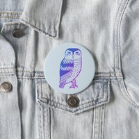 Wise Owl line drawing blue purple Button