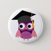 Purple Owl with Cap Graduation Button
