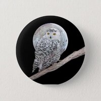 Snowy Owl and Moon Painting - Original Bird Art Button