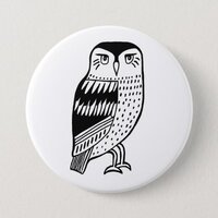 Wise Owl line drawing Button