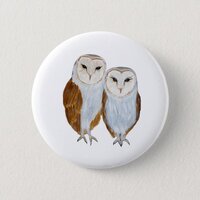 Bird watercolor barn owl love painting button