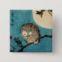 Utagawa Hiroshige - Horned Owl on Maple Branch Button