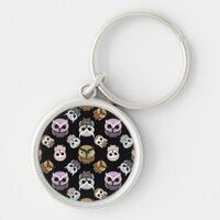 Cute Owl Illustrations over Black Background Keychain