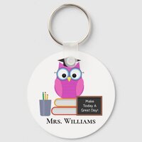 Cute Teacher Pink Owl Back To School Monogram Keychain