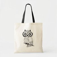 Black and white cute owl illustration tote bag