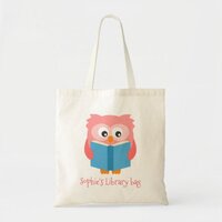 Owls girl pink reading kid's library Tote Bag