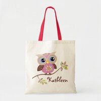 Girly Pink Owl Budget Tote