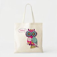 Colorful Ornate Retro Floral Hot Pink Owl Tote Bag
