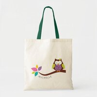 Cute Colorful owl on a branch PERSONALIZED Tote Bag