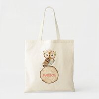 Personalized Girls Pink Owl Tote Bag