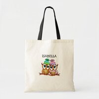 Personalized Whimsical Watercolor Owls Tote Bag
