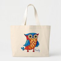 Cute owl cartoon illustration large tote bag