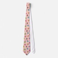 Cute funny trendy owls and flowers pattern neck tie