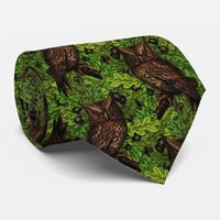 Owls in the oak tree, green and brown neck tie