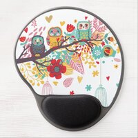Cute Owls colourful floral hearts background Gel Mouse Pad