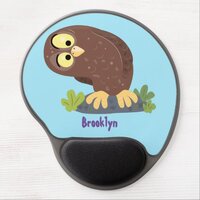 Cute curious funny brown owl cartoon illustration gel mouse pad