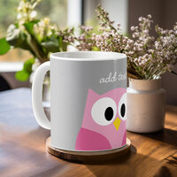 Cute Cartoon Owl - Pink and Gray Custom Name Coffee Mug