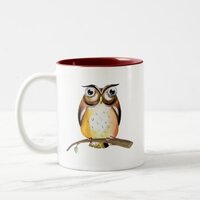 Watercolor Wise Owl on Branch Collectible Two-Tone Coffee Mug