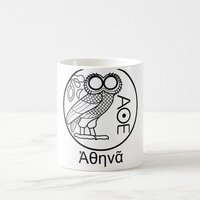 Athena’s owl tetradrachm (Greek Font) Coffee Mug