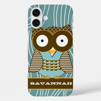 Cute Owl Moorish Zig Zag Pattern Choose Your Color iPhone 16 Plus Case