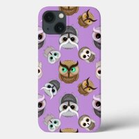 Cute Owls Pattern on Purple Background iPhone 13 Case