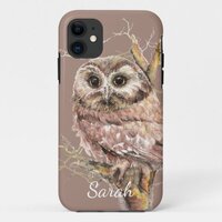 Cute Watercolor Owl Bird Custom iPhone 11 Case