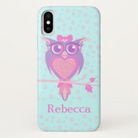 Cute girls owl purple & aqua iphone case