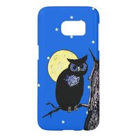 Black Owl Blue eyes Sitting in Tree Moon Stars Samsung Galaxy S7 Case