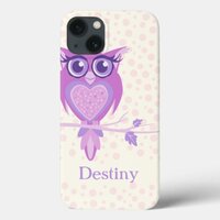 Cute girls owl purple & ivory ipad case