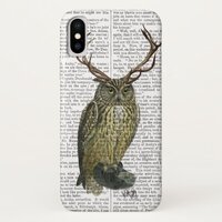 Owl with Antlers plain 2 iPhone X Case