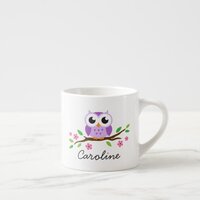 Purple owl on branch cute personalized name espresso cup