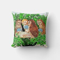 Vintage Owls Playing Cards Pillow
