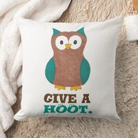 Give a HOOT Cartoon Owl Bird Eyes Owl Illustration Throw Pillow