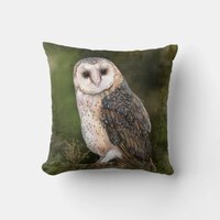 Western Barn Owl - Migned Watercolor Painting Art  Throw Pillow