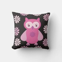 Cute pink owl throw pillow