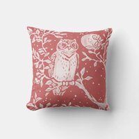 Dusty Rose Pink Owl Woodland Moon Nature  Throw Pillow