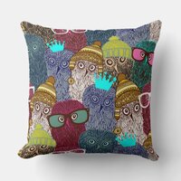 Owl in crown throw pillow