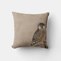 Adorable Owl on Tree Branch Outdoor Pillow