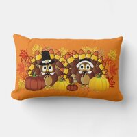 Fall Autumn Owl Turkey Pilgrims | Thanksgiving Lumbar Pillow