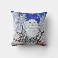 Snowy Owl in Snow Dark Blue Sky Throw Pillow