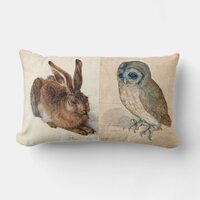 Young Hare (Rabbit ) and  Owl Lumbar Pillow