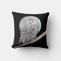 Snowy Owl and Moon Painting - Original Bird Art Throw Pillow